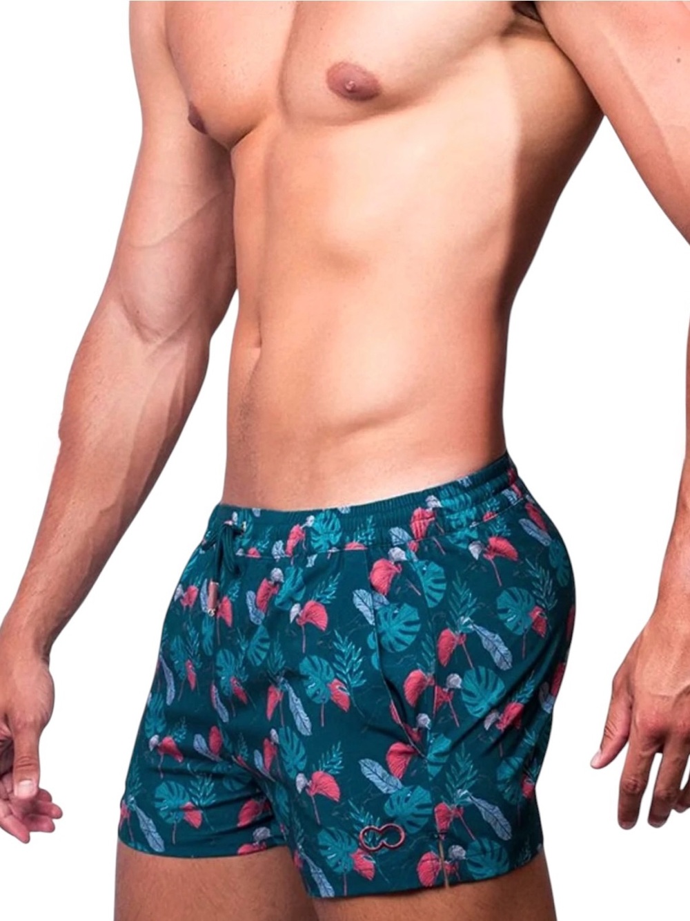 2EROS Printed Bronte Swim Shorts Monstera Tropical Flamingo Lined Small 30 31